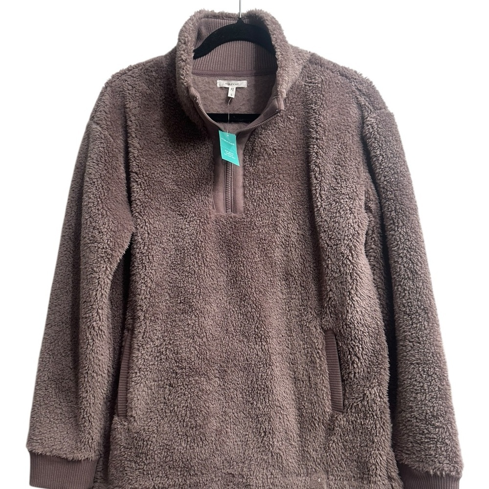 Maurices Womens Cozy Sherpa Fleece Pullover Sweater NWT Size Small Brown 1/4 Zip
